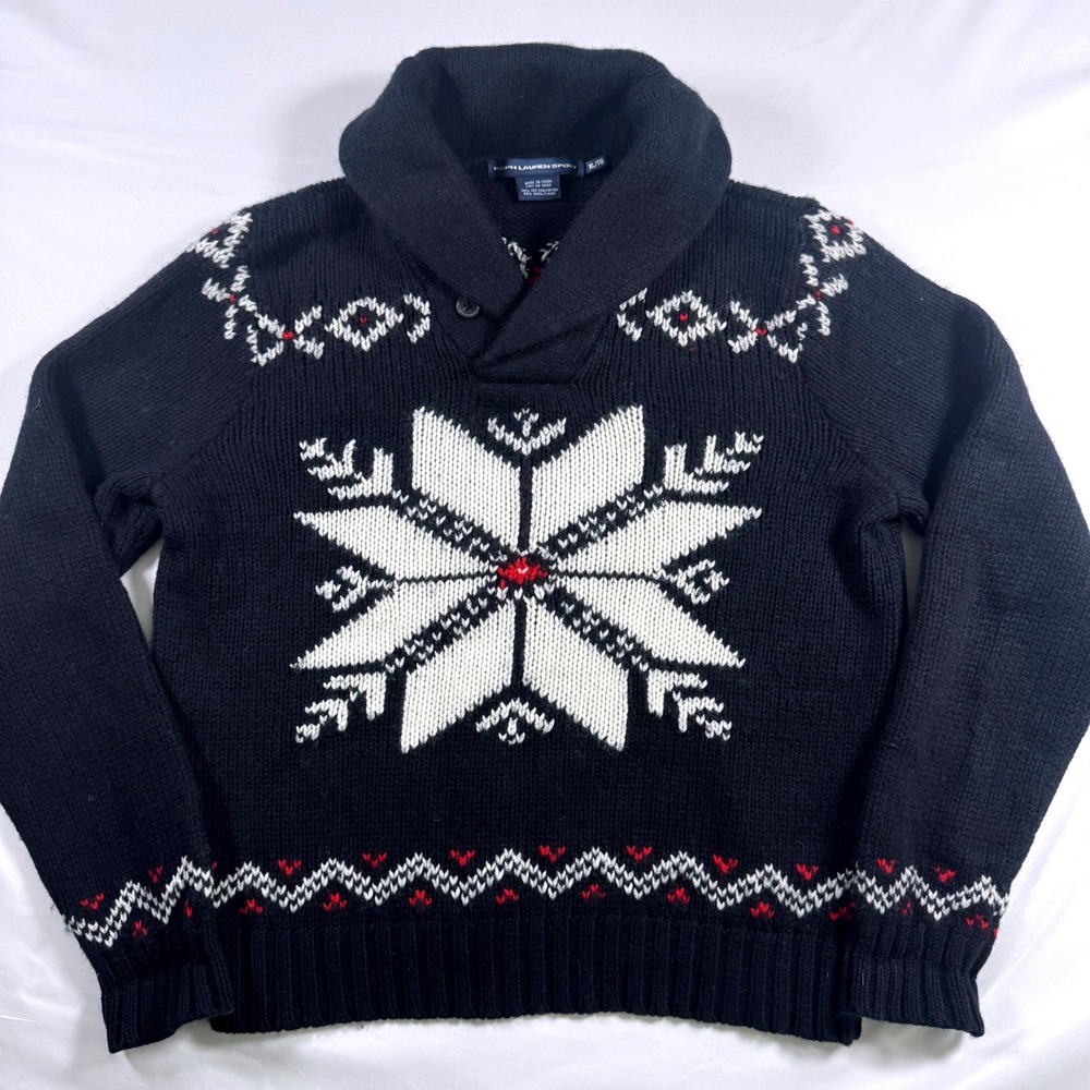 Ralph Lauren Sport Nordic Shawl Collar Sweater Women XL Black Wool Blend Vintage - Picture 3 of 7